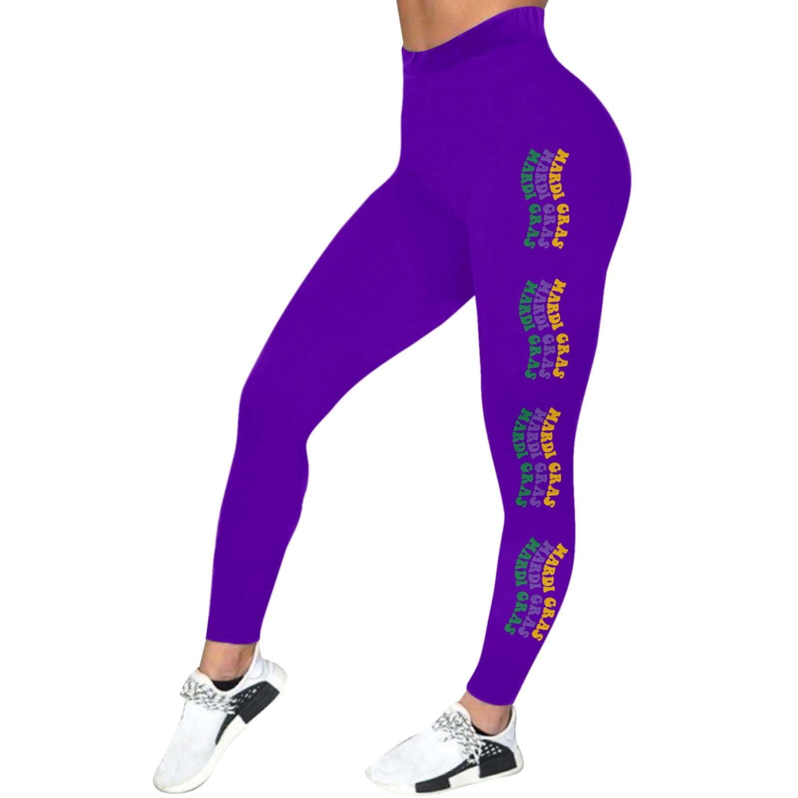 Mardi Gras Leggings for Women Purple Color Block Graphy High Waisted  Stretchy Carnival Print Festival Party Yoga Pants