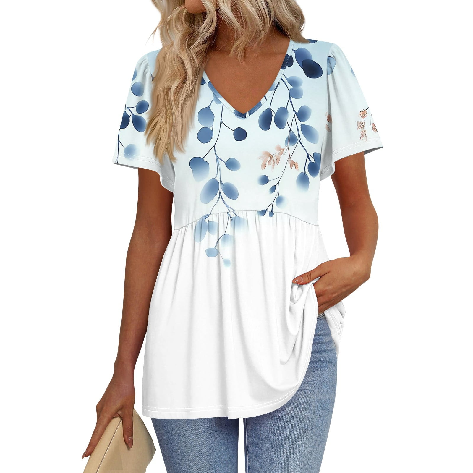 TQWQT Maternity Shirts for Women Cute V-Neck Babydoll Short Sleeve ...