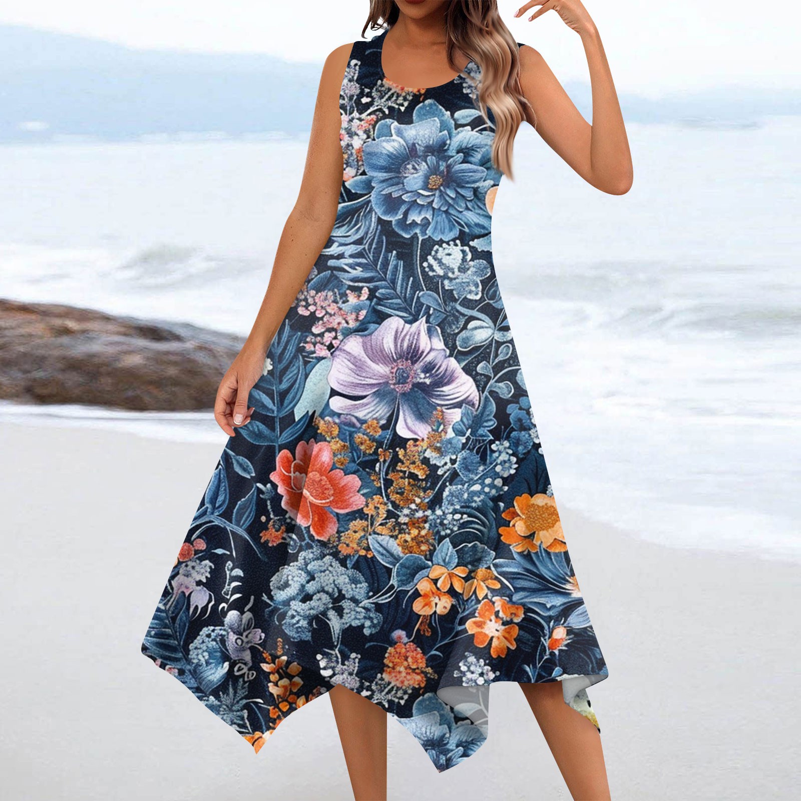 Women's Floral Sundress - Spaghetti Strap Boho Swing Dress For Summer Beach