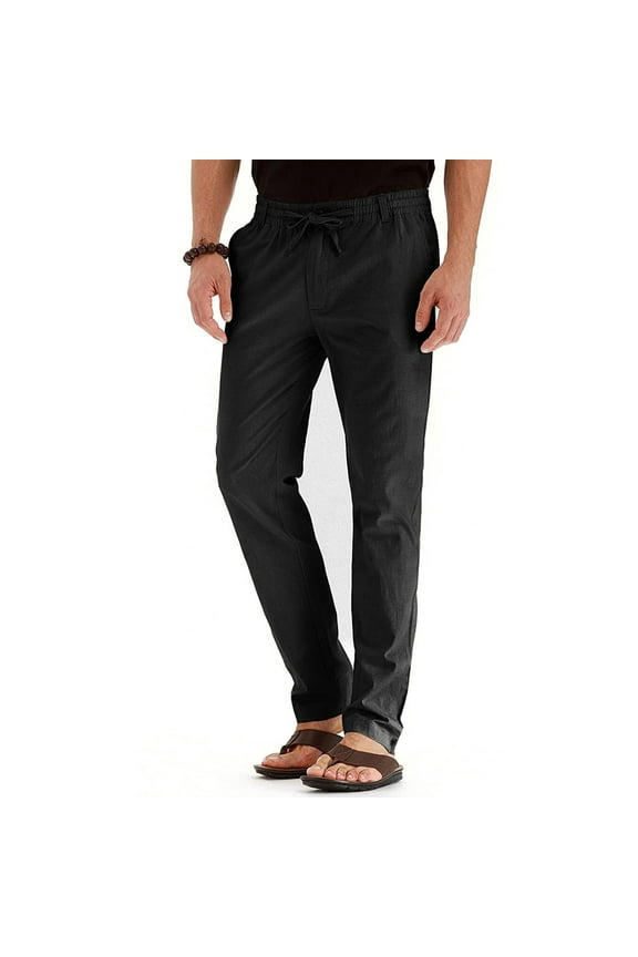 Men Black Pants Casual Drawstring Elastic Waist Chinos Pants Tapered Cotton Twill Trousers Stretch Work Pant with Pockets Black 2XL