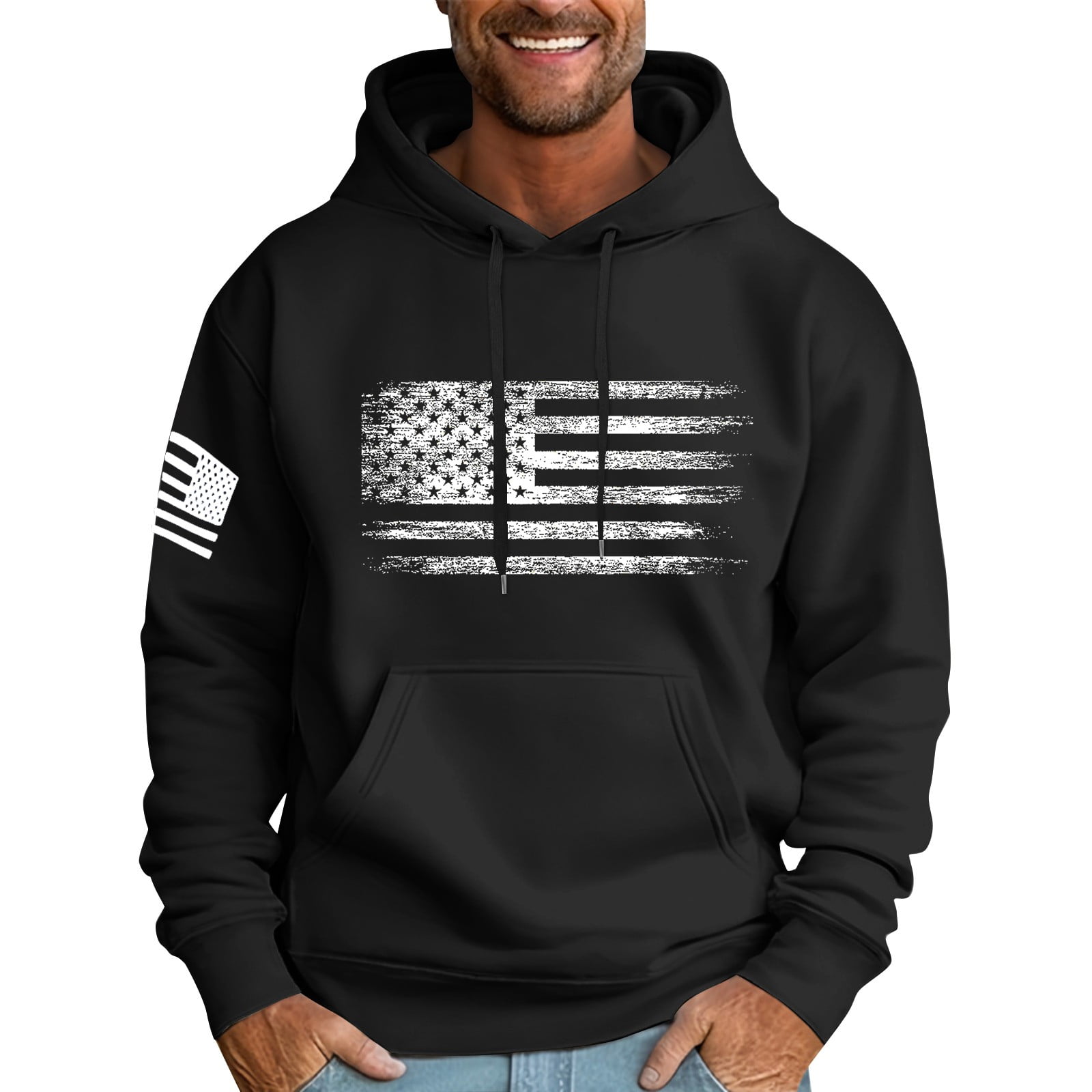 Sweatshirt USA - Drapeau Américain Imprimé - Coupe Classique Col Tissé - 2