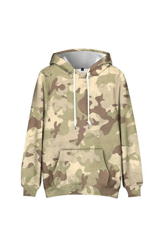 Men's Camo Hoodie Casual Fleece Big and Tall Hoodie Hooded Long Sleeve Pullover Camouflage 6XL Hoodies with Pockets Khaki M