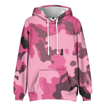 TQWQT Men's Camo Hoodie Fashion Hooded Long Sleeve Camo Sweatshirts Casual Camouflage Hoodie Big and Tall Pullover Tops with Pockets Pink 2XL