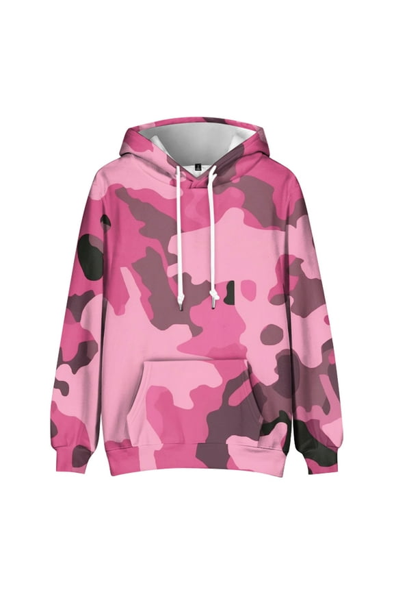 TQWQT Men's Camo Hoodies Casual Fleece Big and Tall Hoodie Long Sleeve Hooded Pullover Camouflage 6XL Hoodies with Pockets Pink 6XL