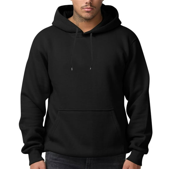 TQWQT Men's Fleece Black Hoodie Solid Color Hooded Long Sleeve Oversized Sweatshirt Casual Fashion Hoodie Big and Tall Pullover Tops with Pockets 3XL