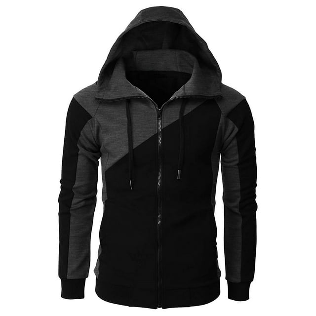 TQWQT Men's Full Zip Fleece Hoodie Zippered Color Block Hooded Slim Fit