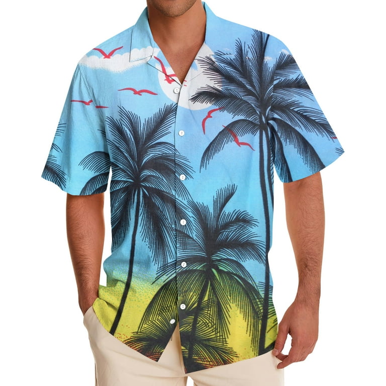 TQWQT Men's Hawaiian Shirt Coconut Tre Print Tropical Beach