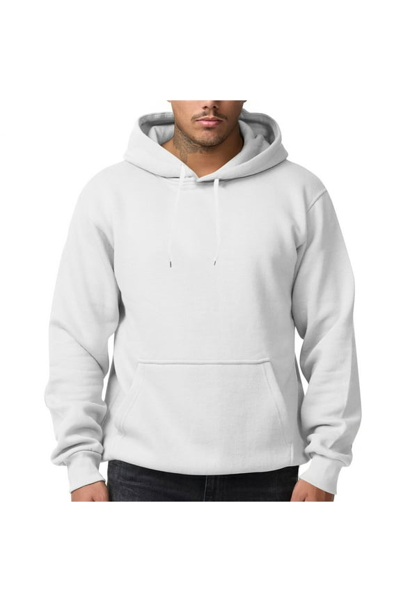 TQWQT Men's Hoodies Pullover Fleece Sweatshirts Hooded Long Sleeve Casual Oversized Hoodies White Pullover Tops with Pockets S
