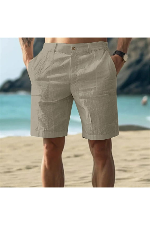 TQWQT Men's Linen Shorts Breathable Elastic Waist Big and Tall Beach Shorts Dressy Casual Vacation Shorts with Pockets Khaki 3XL