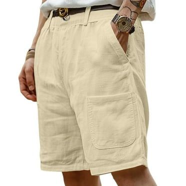 TQWQT Men's Linen Shorts Dressy Casual Elastic Waist Breathable 7" Beach Shorts Trendy Summer Vacation Shorts with Pockets Khaki L