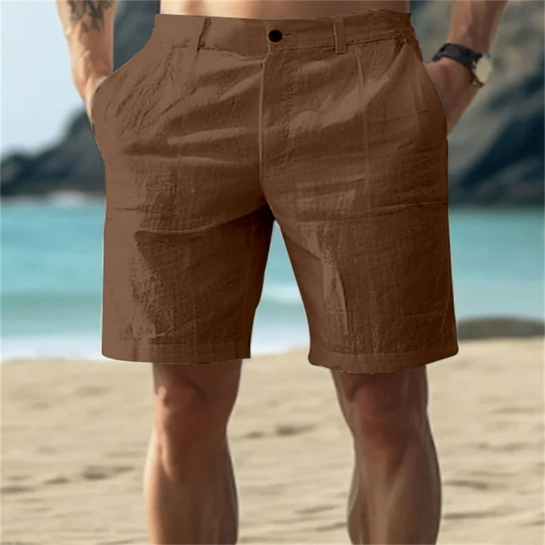 TQWQT Men's Linen Shorts Elastic Waist Breathable Beach Shorts