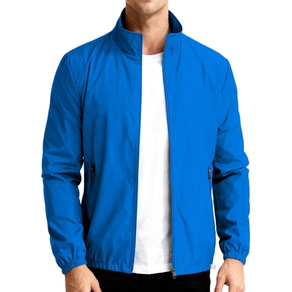 TQWQT Men's Stand Collar Lightweight Windproof Jacket Full Zip Long Sleeve Elastic Cuff Solid Casual Coat with Zipper Side Pockets Daily Commute Travel Outerwear for Spring Fall Royal Blue S