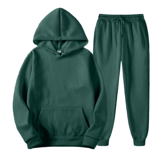 TQWQT Men's Tracksuit Set Gym Plain Sweatsuits Long Sleeve Matching Sweatsuit Workout Athletic Hoodie with Jogger Pants Solid Matching Sweatsuit Set Dark Green L