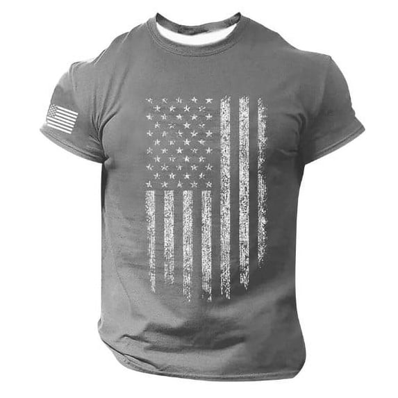 TQWQT Men's USA Flag Patriotic T-Shirts Short Sleeve 4th of July Shirt Crew Neck Summer Workout Tops American Flag Graphic Tees Gray L