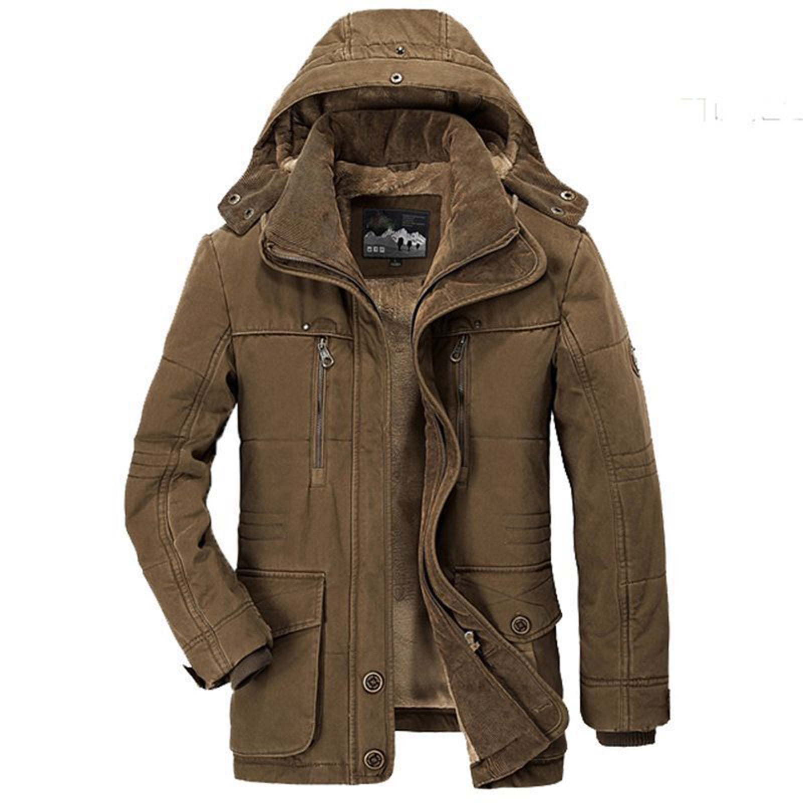TQWQT Men s Winter Warm Parka Jacket Sherpa Lined Cotton Coat with Detachable Hood Walmart