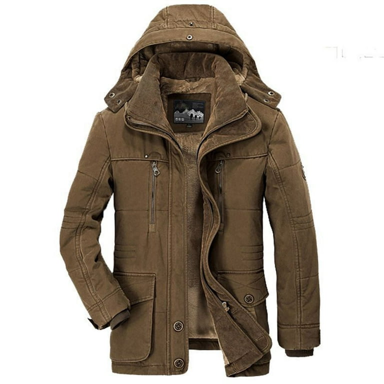 TQWQT Men's Winter Warm Parka Jacket Sherpa Lined Cotton Coat with  Detachable Hood