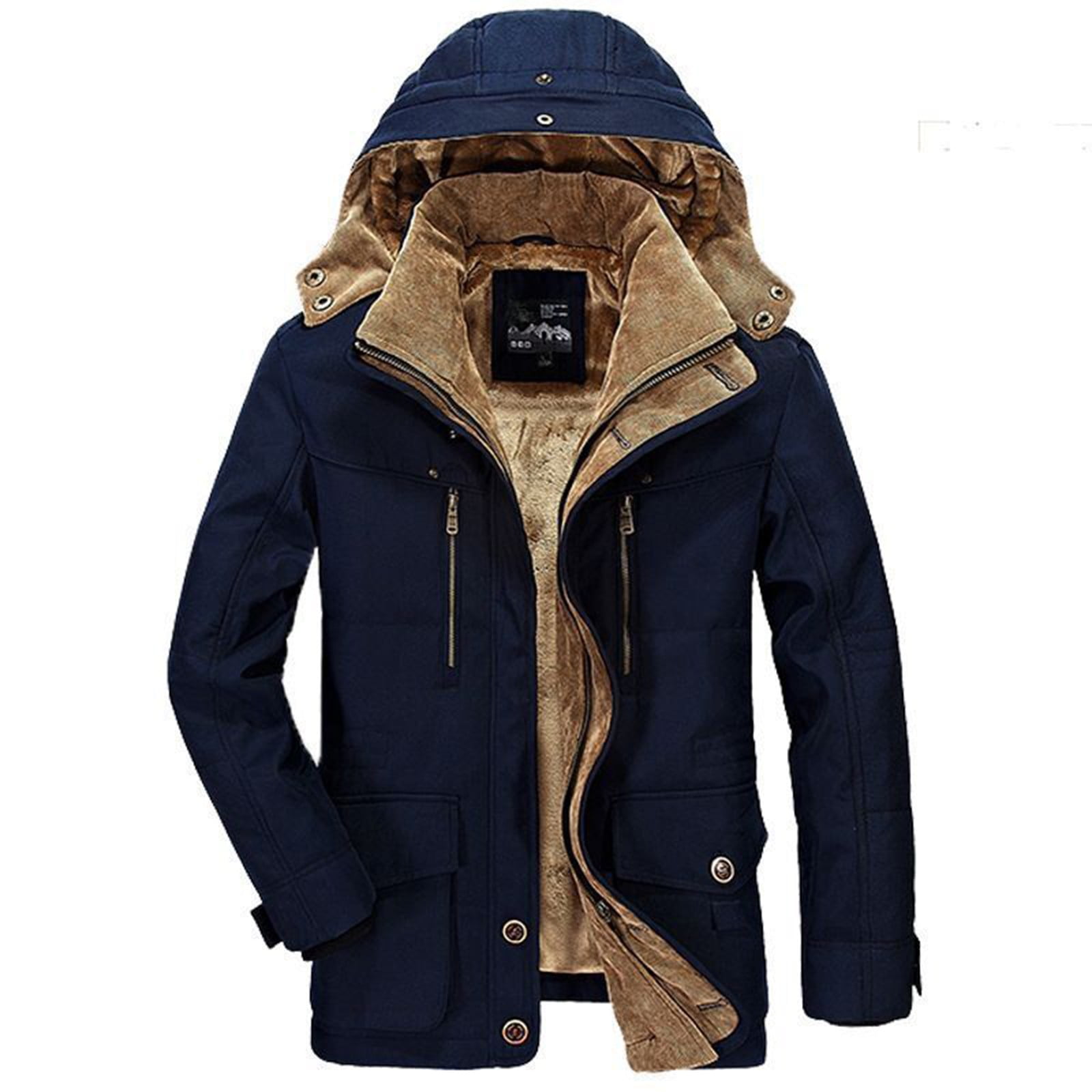 TQWQT Men's Winter Warm Parka Jacket Sherpa Lined Cotton Coat with  Detachable Hood