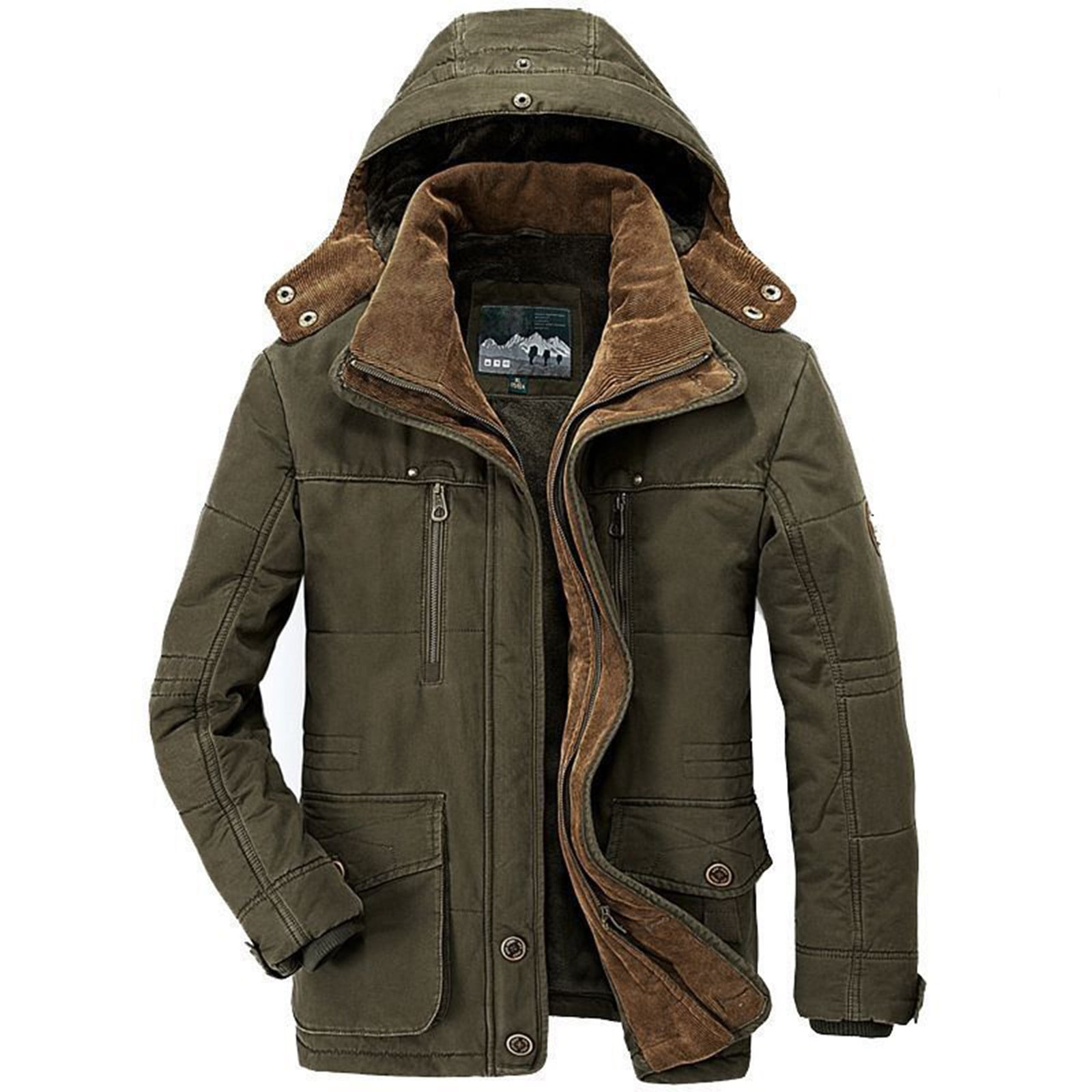 TQWQT Men's Winter Warm Parka Jacket Sherpa Lined Cotton Coat with ...