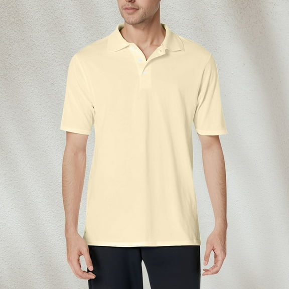 TQWQT Men's Yellow Polo Shirts Short Sleeve Polo Shirts Summer Button Down Collared Classic T Shirts Casual Loose Basic Tees L