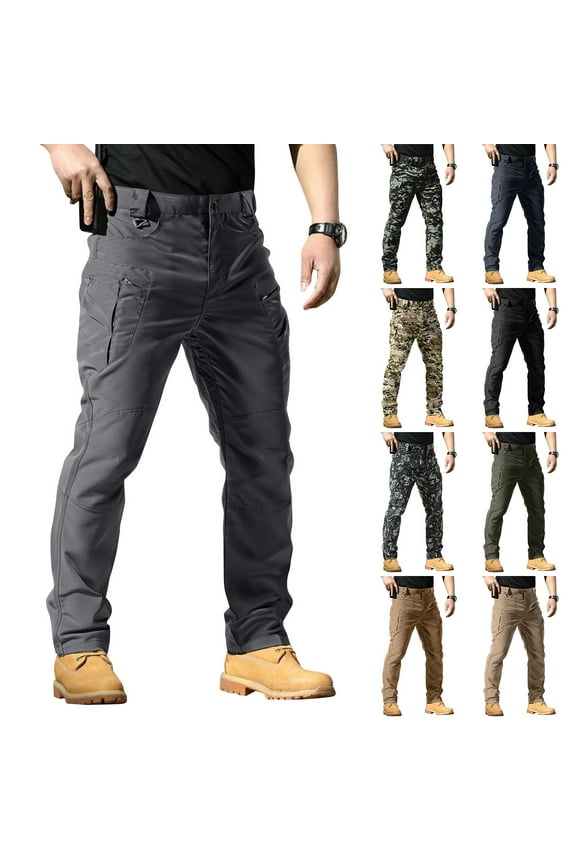 TQWQT Mens Big and Tall Cargo Pants Quick Dry Water Resistant Hiking Pants with Multi-Pocket Elastic Waisted Trousers Gray 2XL