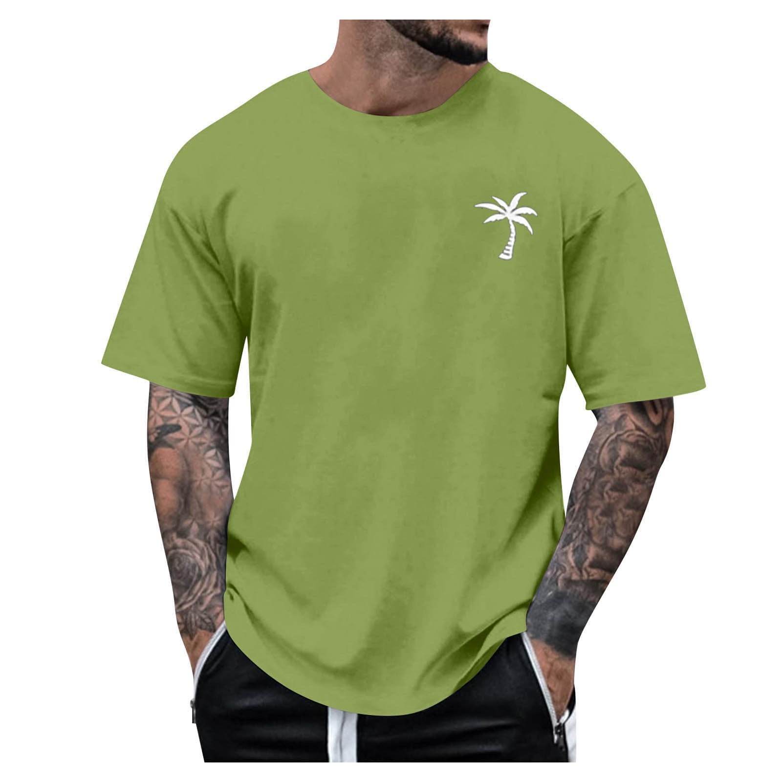 TQWQT Mens Big and Tall Retro Casual Shirts Graphic Creative Letters Print  Round Neck Short Sleeve Loose Summer Fashion T-Shirt Green L