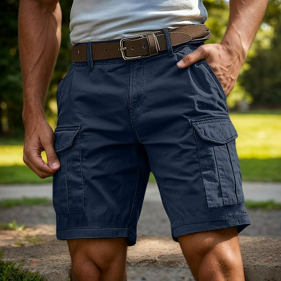 TQWQT Mens Cargo Shorts Outdoor Shorts Knee Length Cargo Shorts with Pockets Trendy Summer Big and Tall Shorts Navy XL