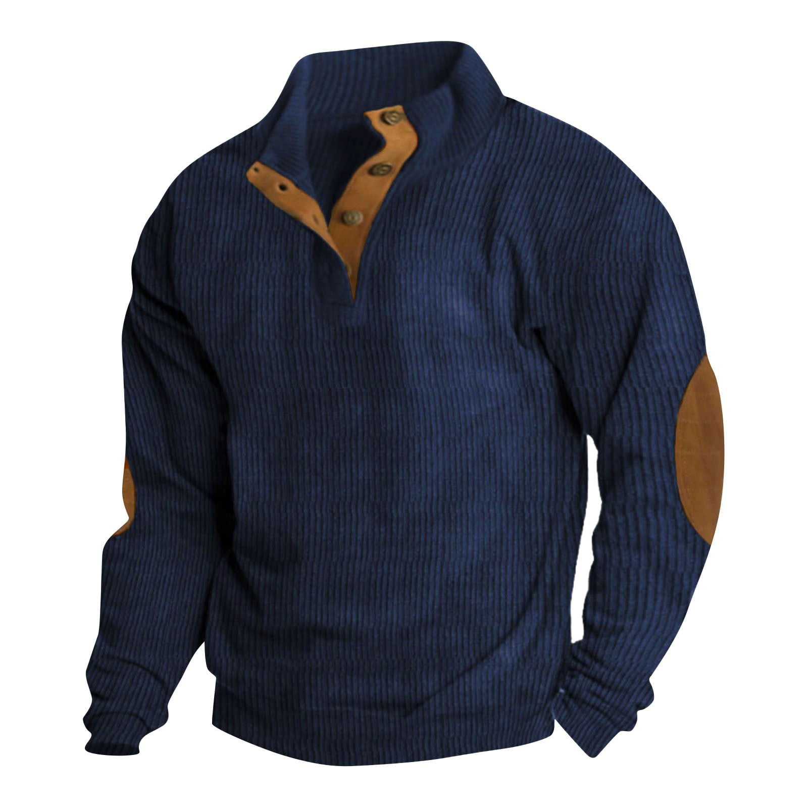 Men's Tan Pea Coat, Navy V-neck Sweater, Blue Dress Shirt