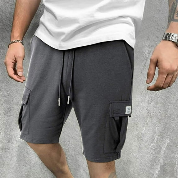 TQWQT Mens Dark Gray Sweat Shorts Big and Tall Cargo Shorts Elastic Waist Drawstring Athletic Workout Gym Shorts Dressy Casual Sweatshorts with 5 Pockets Dark Gray XL