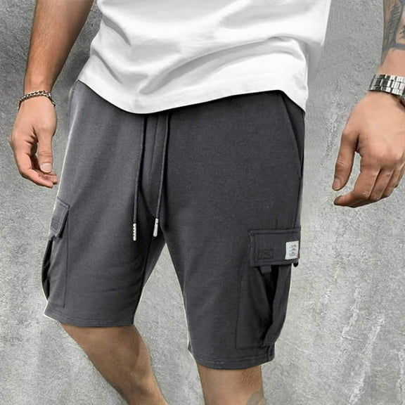 TQWQT Mens Dark Gray Sweat Shorts Big and Tall Cargo Shorts Elastic Waist Drawstring Athletic Workout Gym Shorts Dressy Casual Sweatshorts with 5 Pockets Dark Gray XL