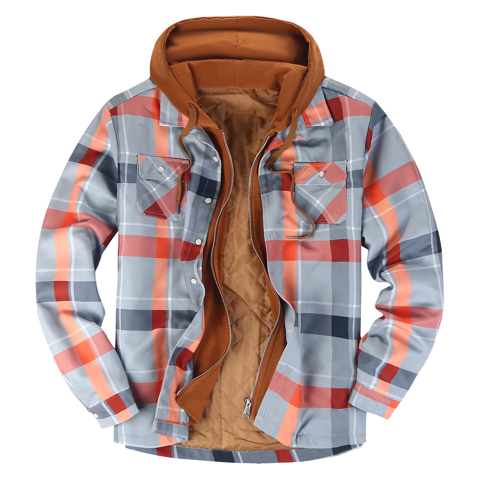 TQWQT Mens Flannel Jackets Sherpa Lined Fleece Zip Up Winter Warm Workout Plaid Sweatshirt with Hood Gray XL