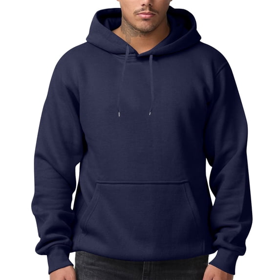 TQWQT Mens Solid Pullover Hoodie Drawstring Hooded Sweatshirt with Kangaroo Pocket and Ribbed Cuffs Casual Long Sleeve Basic Top Fall Clothes Navy 2XL
