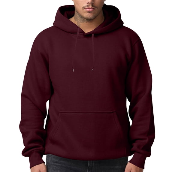 TQWQT Mens Solid Pullover Hoodie Drawstring Hooded Sweatshirt with Kangaroo Pocket and Ribbed Cuffs Casual Long Sleeve Basic Top Fall Clothes Wine S