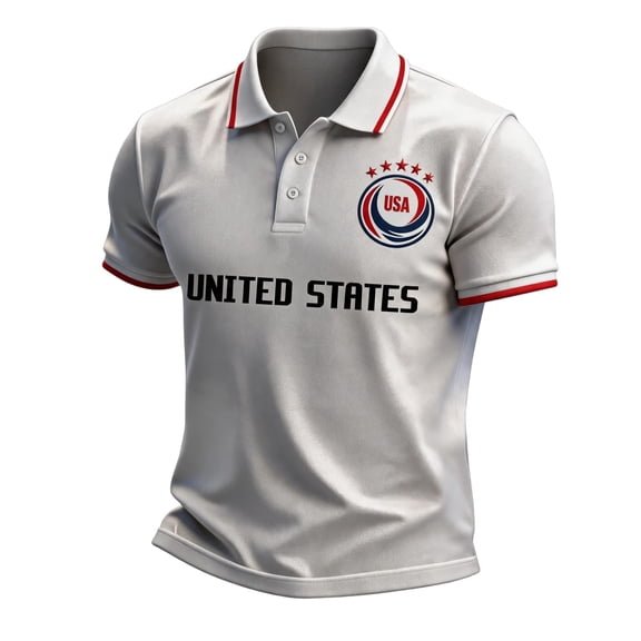 TQWQT Mens USA Soccer Polo Shirt Patriotic USA Flag Shield Badge Short Sleeve Golf Jersey Quick Dry Breathable Athletic Collared Top for Game Day 4th of July Beige L