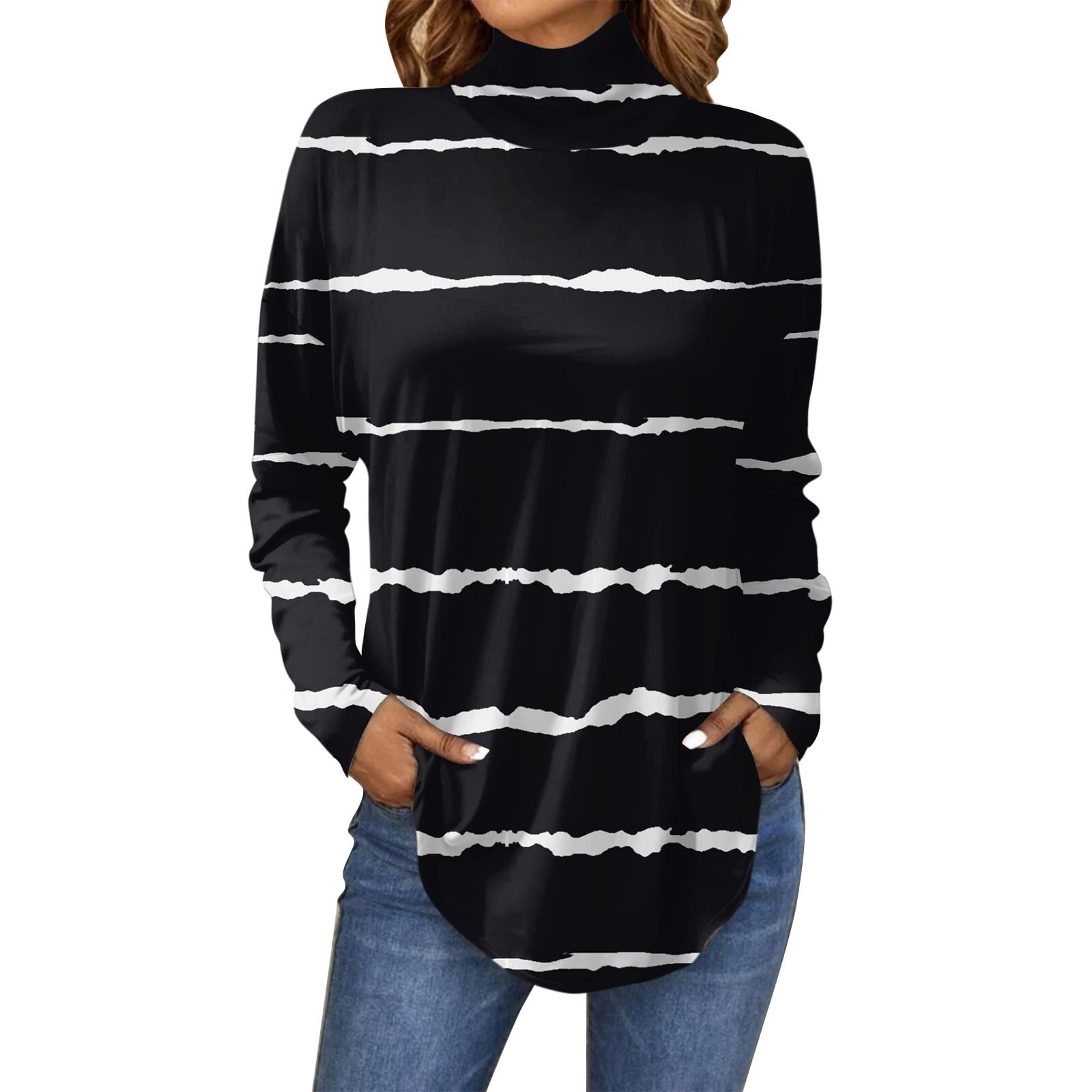 TQWQT Mock Turtle Necks Tops for Women Fall Floral Printed Tunic Top ...