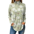 thumbnail image 1 of TQWQT Mock Turtle Necks Tops for Women Plus Size Floral Printed Tunic Top Long Sleeve Loose Fit Shirt Fall Turtleneck T-Shirts Curved Hem Graphic Tee Mint Green M, 1 of 5