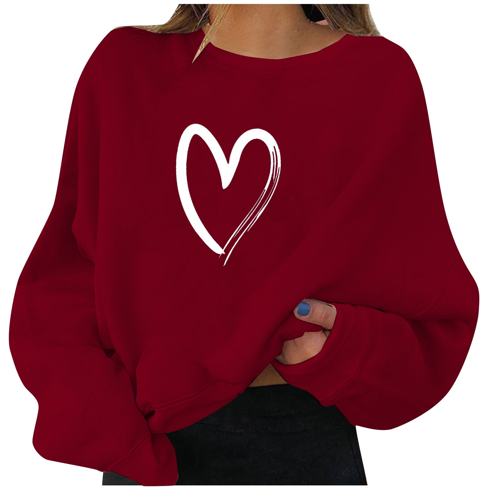 TQWQT Oversized Valentine's Day Sweatshirt Women Heart Print Pullover Tops  Casual Crewneck Loose Long Sleeve Shirt