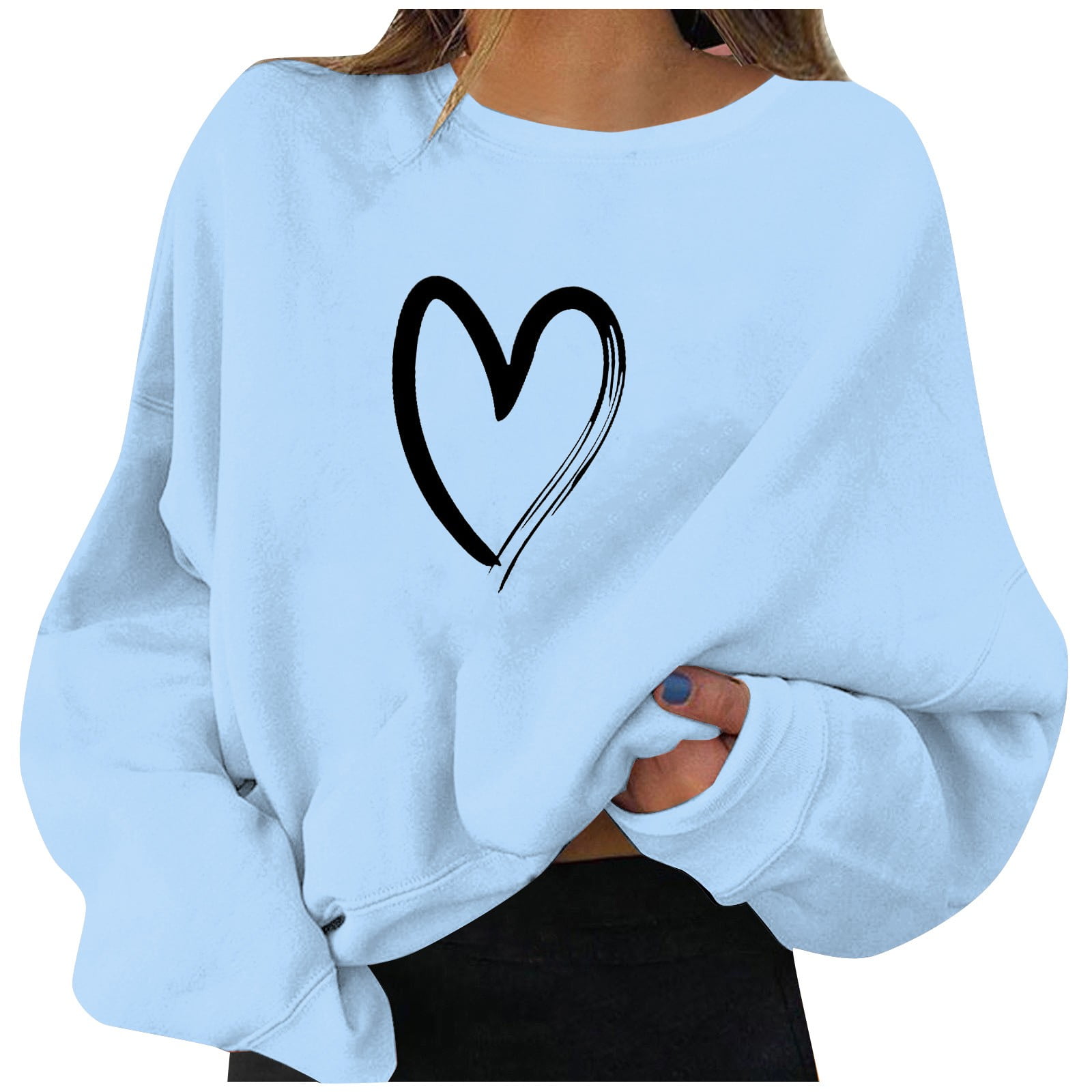 Valentine's Day Sweatshirts for Women, Love Heart Graphic Print Sweatshirt  Loose Crew Neck Pullovers Tees Z22