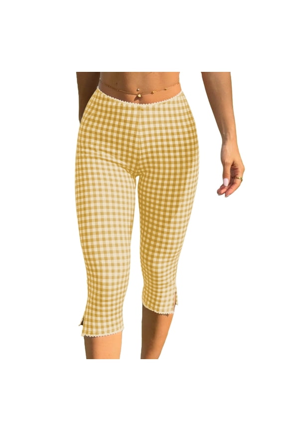 Pedal Pushers for Women Drawstring Capri Pants Wide Leg Trendy Summer Elastic Waist Work Lounge Pants Dressy Casual Drawstring Capris with Pockets Yellow L