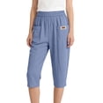 thumbnail image 1 of TQWQT Pedal Pushers for Women Drawstring Cotton Linen Capri Pants Dressy Casual Wide Leg Elastic Waist Lightweight Lounge Pants Trendy Summer Palazzo Trousers with Pockets Blue L, 1 of 3