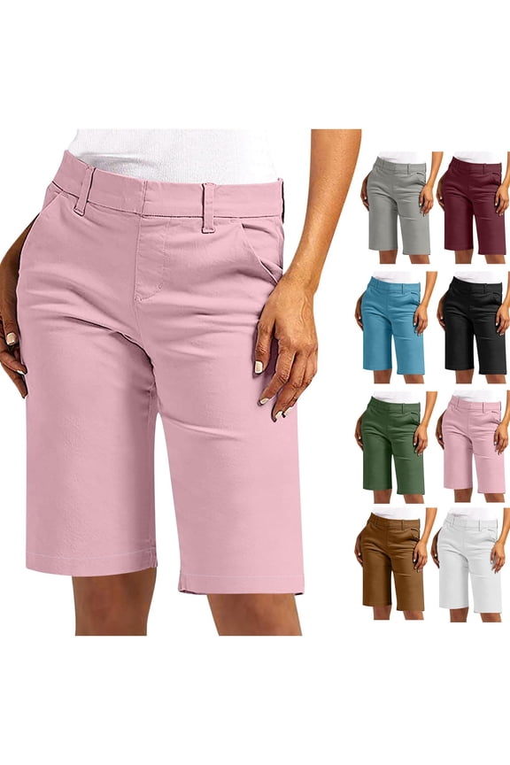Pink Shorts for Women Dressy Casual Bermuda Shorts Knee Length High Waisted Trendy Summer Hiking Shorts with Pockets Pink XL