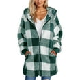 thumbnail image 1 of TQWQT Plaid Jackets for Women Fuzzy Long Plaid Sherpa Jacket Casual Christmas Fleece Lined Coat Warm Hooded Cardigans Zip Up Sweaters with Hood Green 4XL, 1 of 4