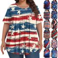 thumbnail image 1 of TQWQT Plus Size American Flag Tunic Tops for Women Dressy Summer Short Sleeve Blouses Stars and Stripes Print Crew Neck T Shirts Loose Casual Blouses Cyan 4XL, 1 of 5