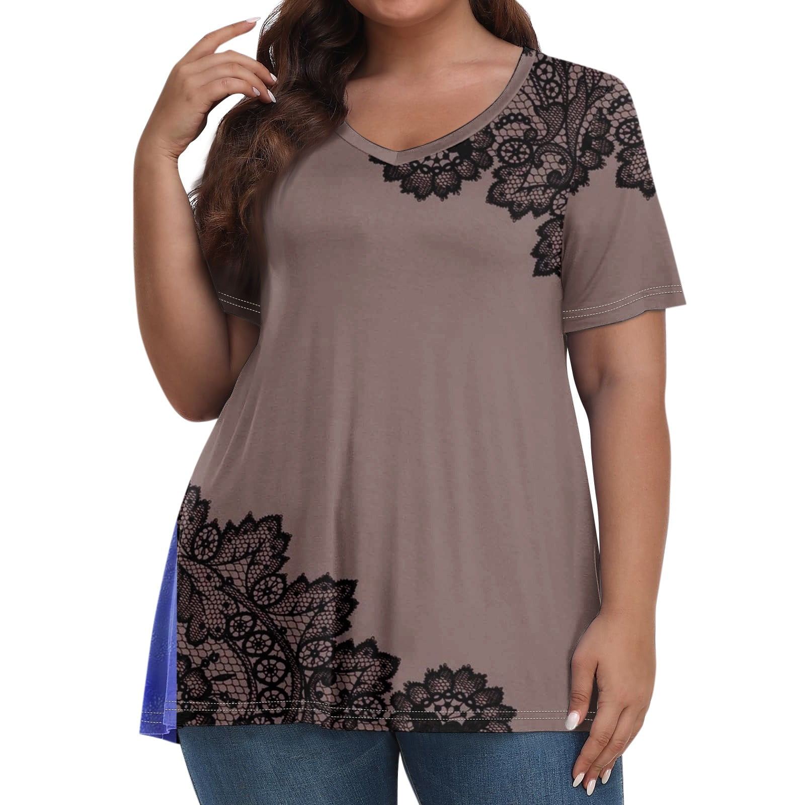TQWQT Plus Size Blouses for Women 4x5x Ladies Plus Size Tops V Neck