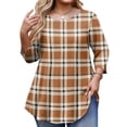 thumbnail image 1 of TQWQT Plus Size Plaid Tunic for Women 3/4 Sleeve Flowy High-Low Hem Shirt Ideal for Work Layering Jeans Leggings Daily Wear 3XL, 1 of 5