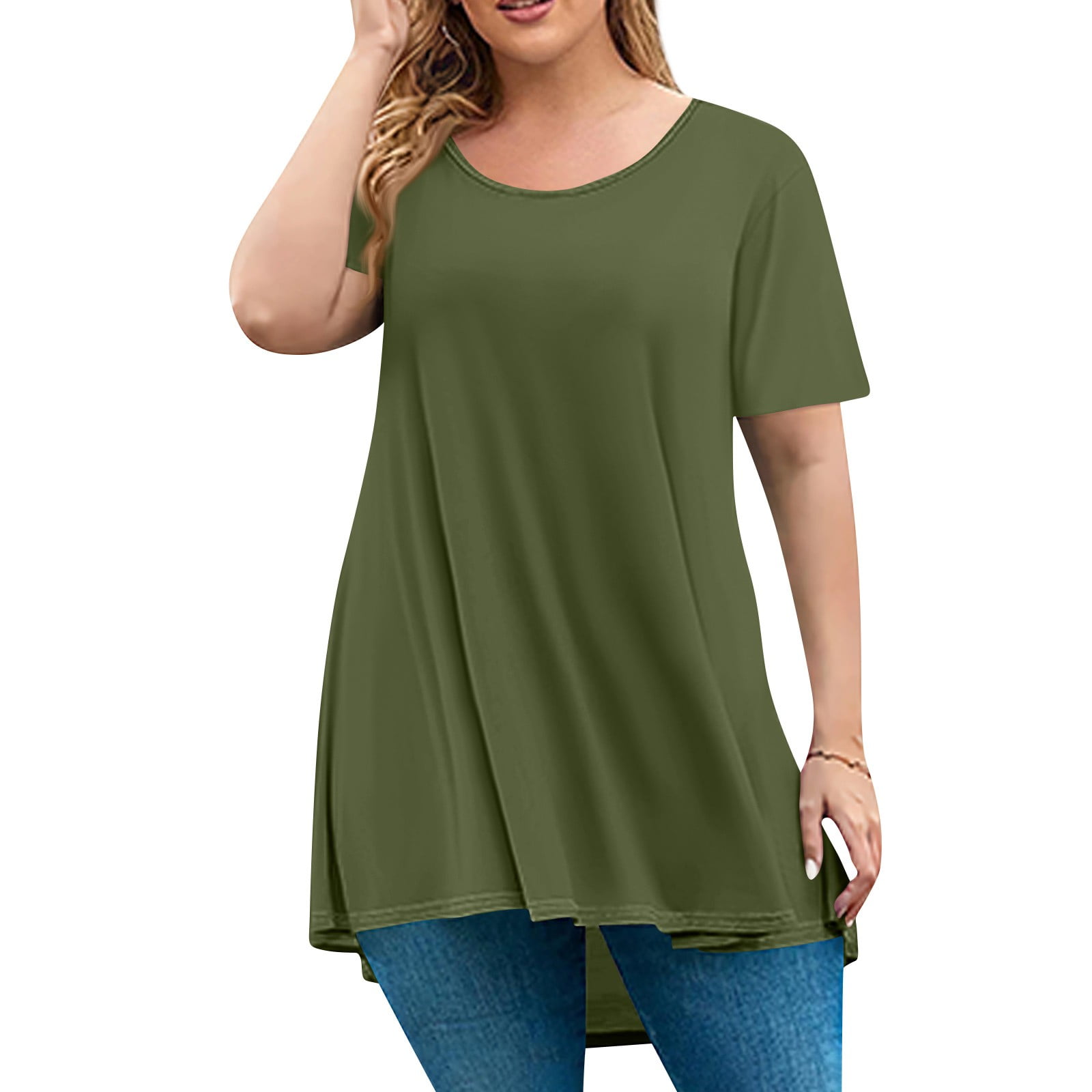 TQWQT Plus Size Tops for Women Loose Fit Casual Going Out Tunic Short ...