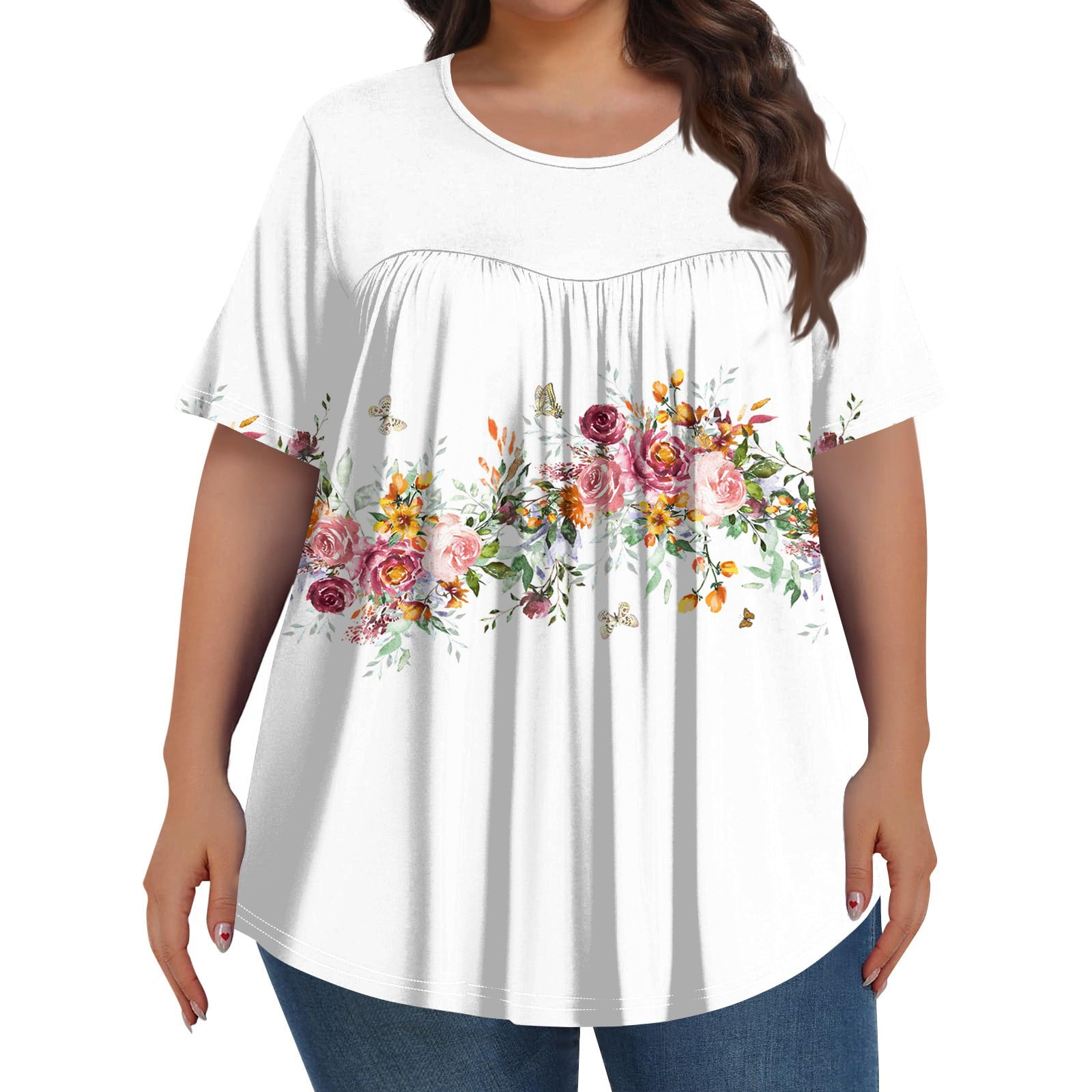 TQWQT Plus Size T Shirts for Women Loose Fit Going Out Shirt Crew Neck ...