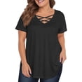 thumbnail image 1 of TQWQT Plus Size T Shirts for Women Loose Fit Sexy Tunics V Neck Criss Cross Short Sleeve Basic Plain T-Shirt Summer Casual Tunics Blouses Black XL, 1 of 4