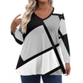 thumbnail image 1 of TQWQT Plus Size T Shirts for Women Loose Sexy Tops V Neck Long Sleeve Color Block Blouses Fall Casual Tunic Tops Black 2XL, 1 of 6
