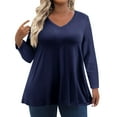 thumbnail image 1 of TQWQT Plus Size Tops for Women 4x-5x 5 Plus Size Blouses V Neck Womens Long Sleeve Tops Solid Color Dressy Casual Tshirt Women Loose Fit Clothes Dark Blue L, 1 of 6