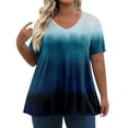 thumbnail image 1 of TQWQT Plus Size Tops for Women 4x-5x Spring Fashion V Neck Plus Size Tunic Tops Short Sleeves Gradient Print Dressy Casual Tshirt 4x Womens Plus Size Clothes Blue 2XL, 1 of 6